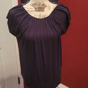 Loft Blk Women's Top, Gathered Neckline, Cap Sleeve, Lose Bottom, Sm